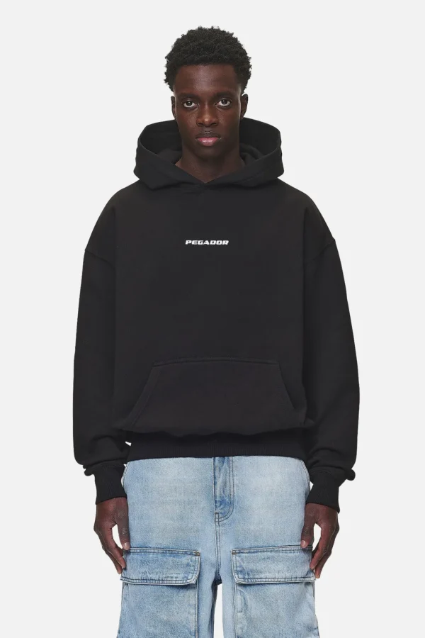 Pegador Colne Logo Oversized Washed Black Hoodie