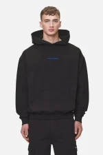 Pegador Colne Logo Oversized Washed Black Retro Blue Hoodie