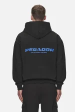 Pegador Colne Logo Oversized Washed Black Retro Blue Hoodie
