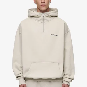 Pegador Logo Oversized Halfzip Washed Light Beige Hoodie