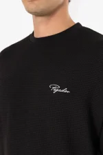 Signar Oversized Waffle Longsleeve Washed Black White-2