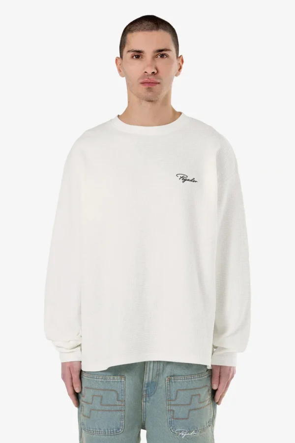 Signar Oversized Waffle Longsleeve Washed Warm White Black