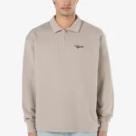 Signar Terry Polo Zip Longsleeve Washed Dark Stone Black