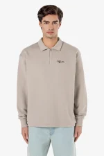 Signar Terry Polo Zip Longsleeve Washed Dark Stone Black