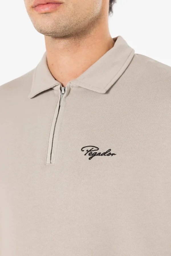 Signar Terry Polo Zip Longsleeve Washed Dark Stone Black-2