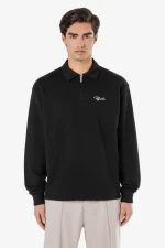 Signar Terry Polo Zip Longsleeve Washed Dark Stone Black