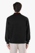 Signar Terry Polo Zip Longsleeve Washed Dark Stone Black-2