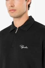 Signar Terry Polo Zip Longsleeve Washed Dark Stone Black-3