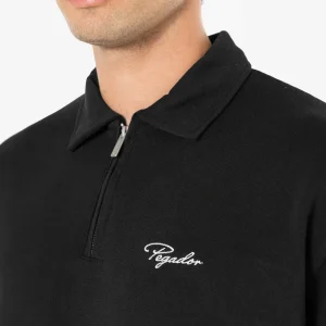 Signar Terry Polo Zip Longsleeve Washed Dark Stone Black-3