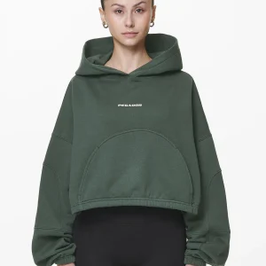 Skei Logo Oversized Cropped Hoodie Washed Sage Green