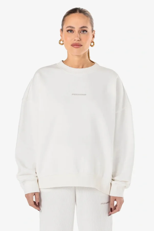 Tory Logo Oversized Sweater Washed Warm White-2