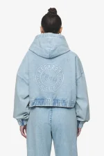 Zona Cropped Denim Zip Jacket Washed Pale Blue-1