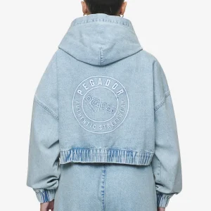 Zona Cropped Denim Zip Jacket Washed Pale Blue-1