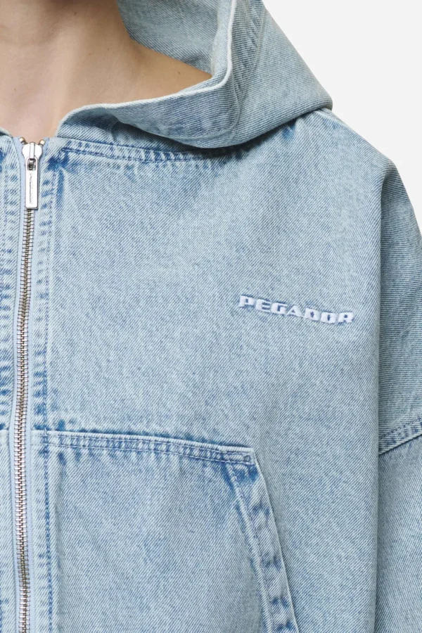 Zona Cropped Denim Zip Jacket Washed Pale Blue-3